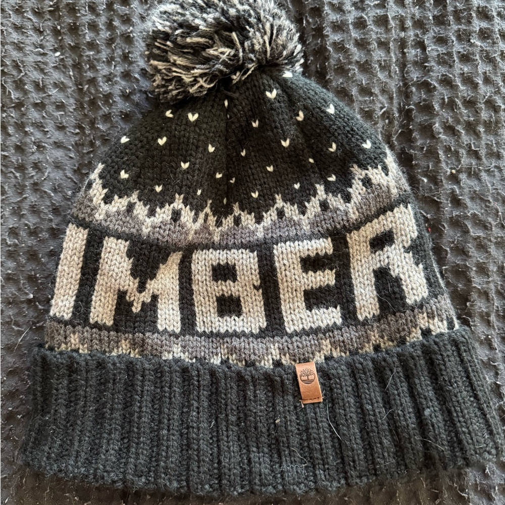 Timberland Black and White Knit Hat